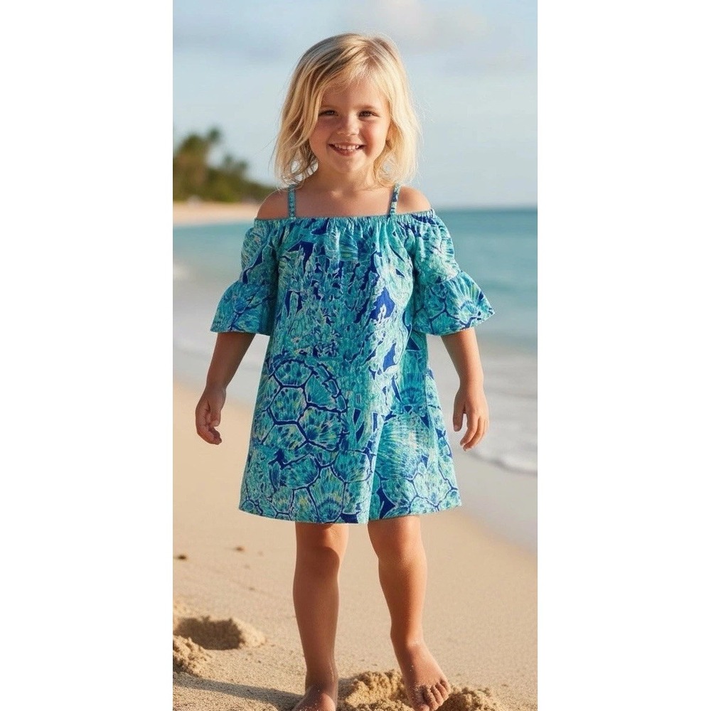 Lilly Pulitzer Girls Off The‎ Shoulder Jaci Dress Size Small S 4/5 Secret Escape